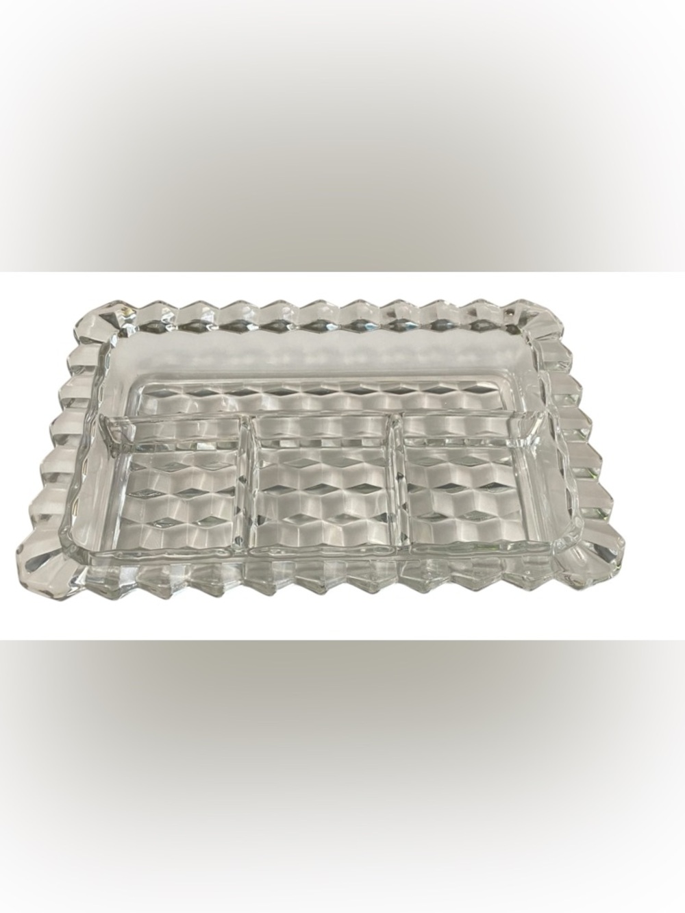 Vintage American Fostoria 4 Part Divided Relish Dish Clear Glass Cube Pattern